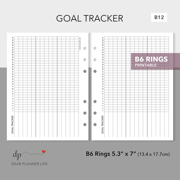 Goals Tracker (B6 Rings Size) Printable PDF : B12