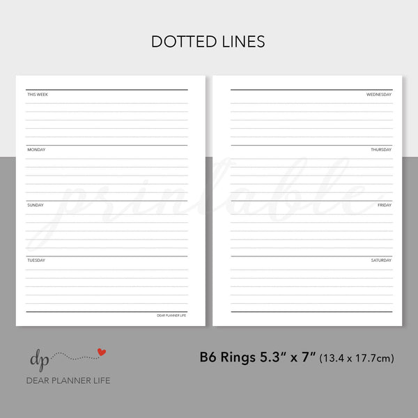 Basic Horizontal Weekly (B6 Rings Size) Printable PDF : B-13