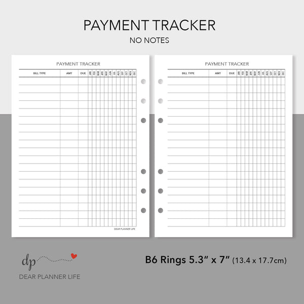 Payment Tracker (B6 Rings Size) Printable PDF : B15