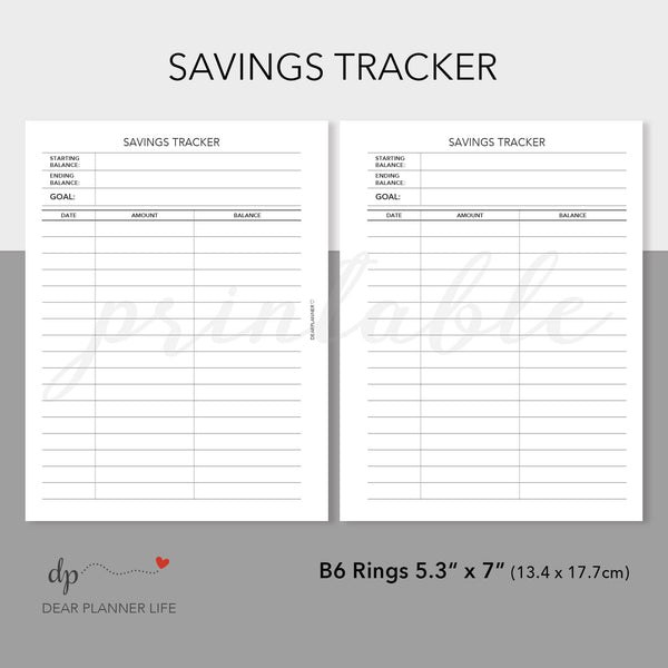 Savings Tracker Page Printable PDF : B19