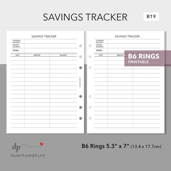 Savings Tracker Page Printable PDF : B19