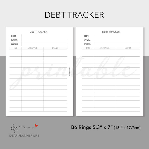 Debt Tracker Page Printable PDF : B20