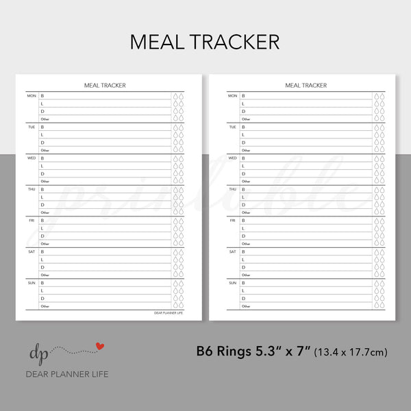 Meal/Food Tracker (B6 Size) PDF Printable : B23