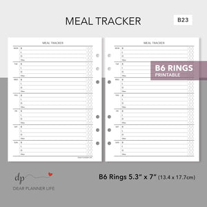 Meal/Food Tracker (B6 Size) PDF Printable : B23