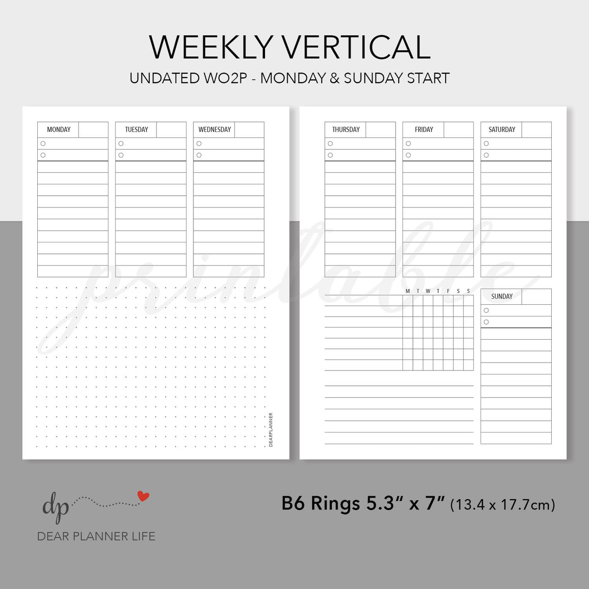 Week on 2 Pages Vertical Layout (B6 Rings Size) Printable PDF : B-27 ... Week on 2 Pages Vertical Layout (B6 Rings Size) Printable PDF : B-27 ...