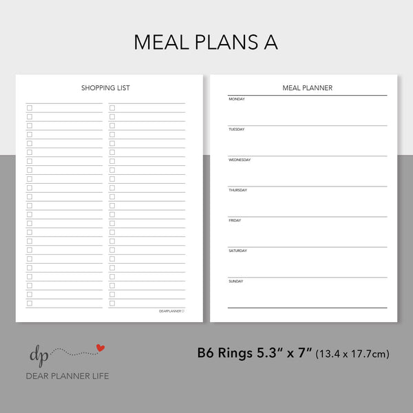 Meal Planner Tracker (B6 Size) PDF Printable : B32-A