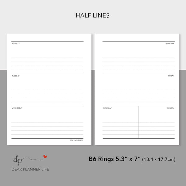 Week on 2 Pages with Small Weekend (B6 Rings Size) Printable PDF : B-33