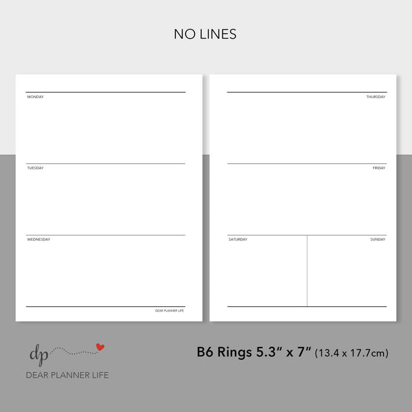 Week on 2 Pages with Small Weekend (B6 Rings Size) Printable PDF : B-33