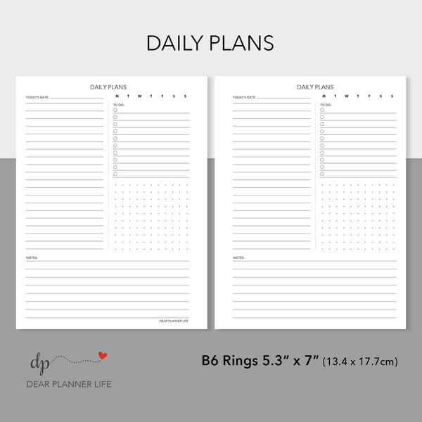 Flexible Daily Plans (B6 Rings Size) Printable PDF : B37