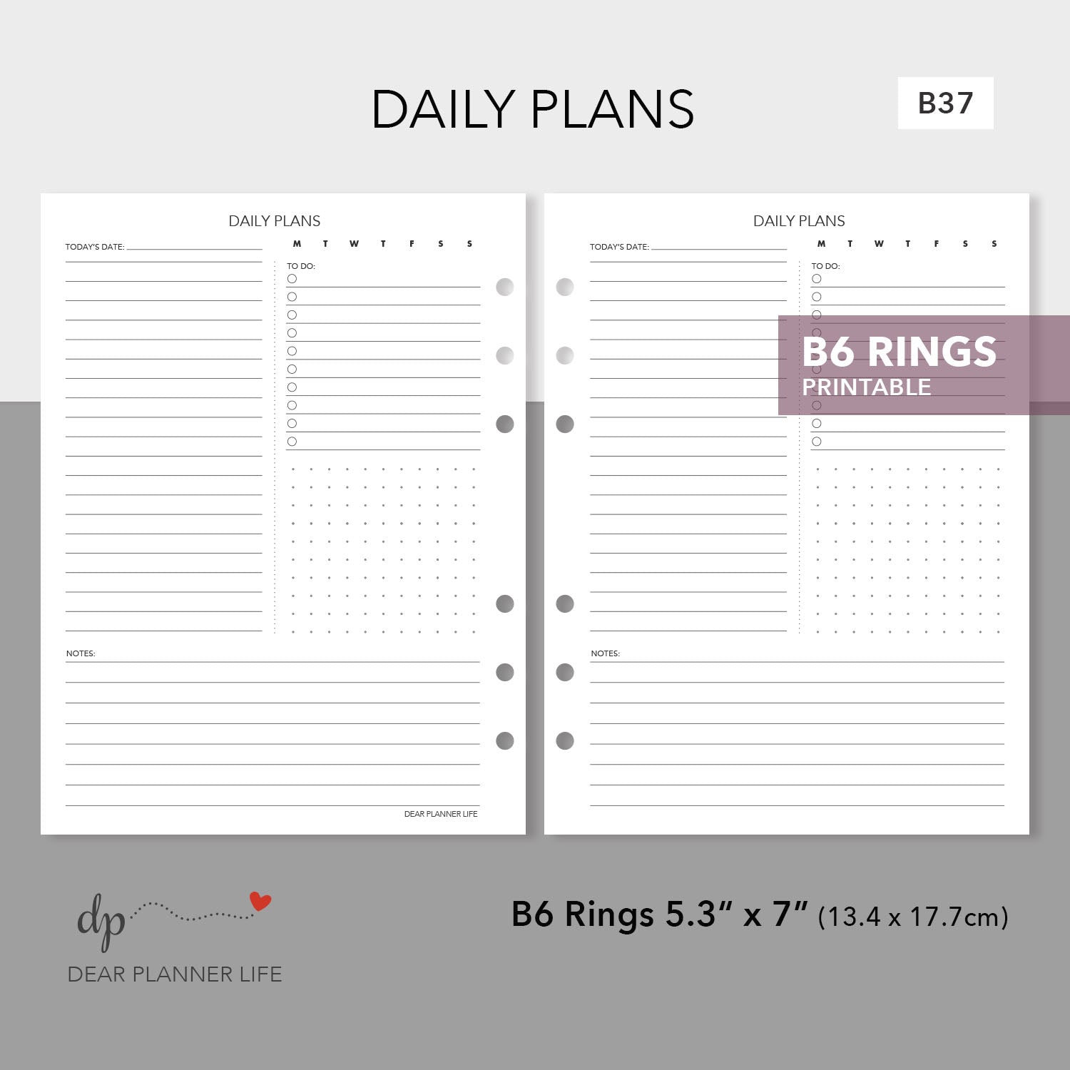 Flexible Daily Plans (B6 Rings Size) Printable PDF : B37