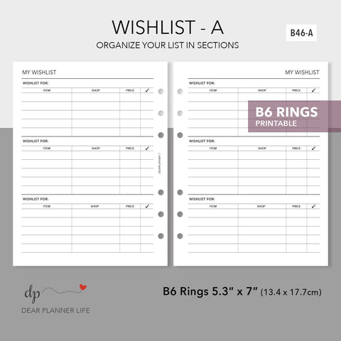 Wishlist Categories PDF Printable : B46-A