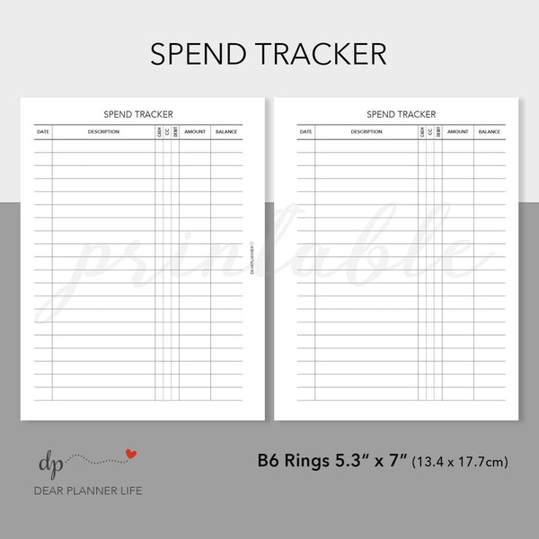 Spend Tracker Page Printable PDF : B48