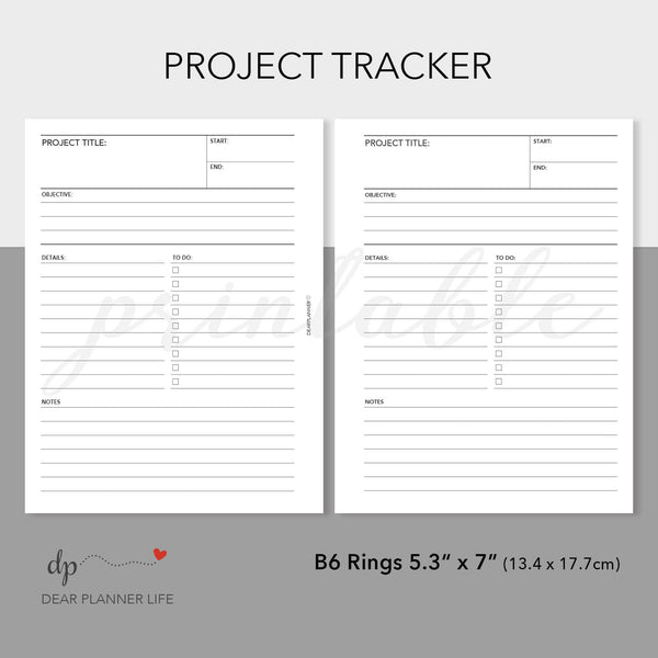 Project Tracker (B6 Rings Size) Printable PDF : B-54