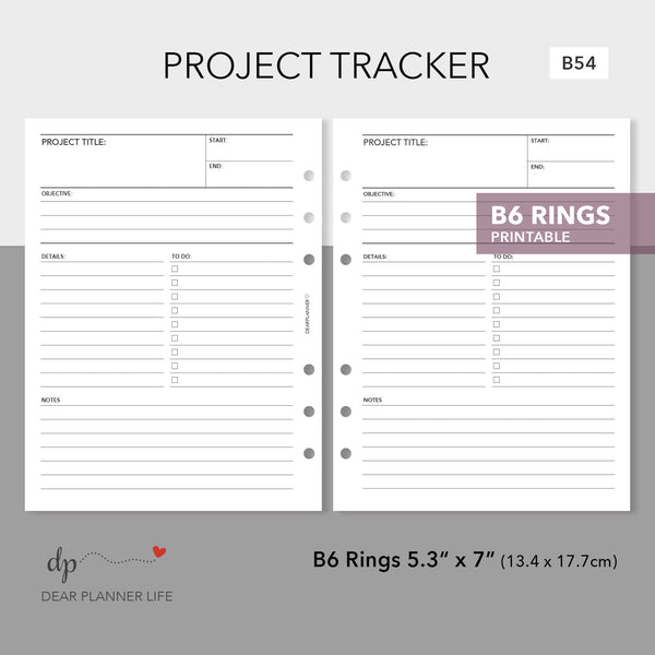 Project Tracker (B6 Rings Size) Printable PDF : B-54