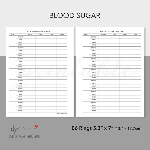 Blood Sugar Tracker (B6 Size) PDF Printable : B-55