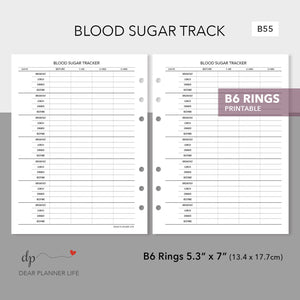 Blood Sugar Tracker (B6 Size) PDF Printable : B-55