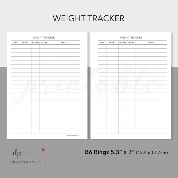 Weight Tracker (B6 Size) PDF Printable : B-56