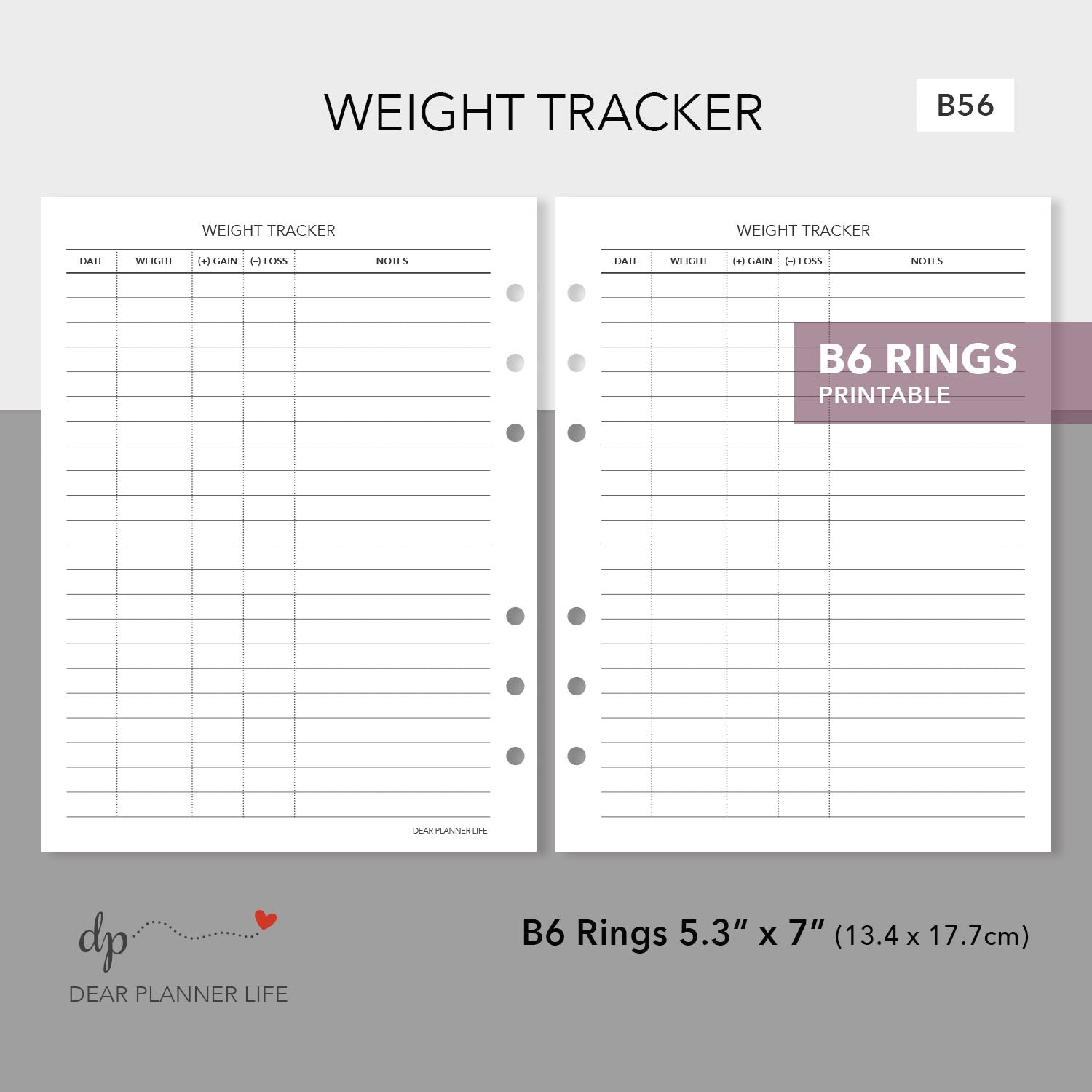 Weight Tracker (B6 Size) PDF Printable : B-56
