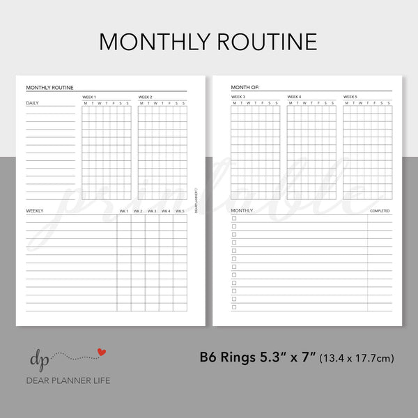 Monthly Routine/Habits (B6 Rings Size) Printable PDF : B-63