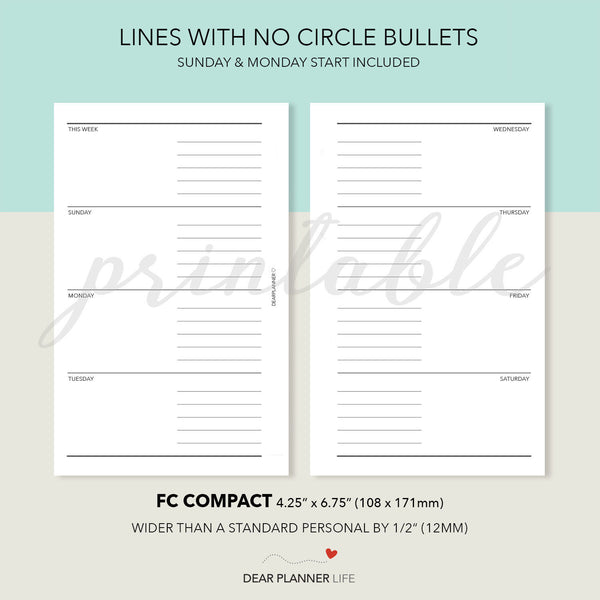 FC Compact: Horizontal Week on 2 Pages Printable PDF : F-04