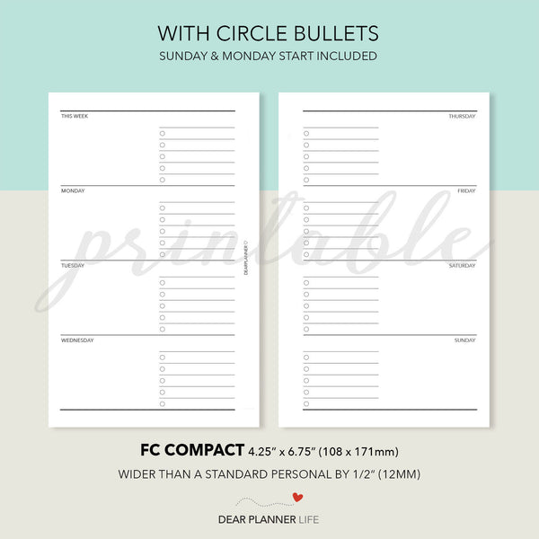 FC Compact: Horizontal Week on 2 Pages Printable PDF : F-04