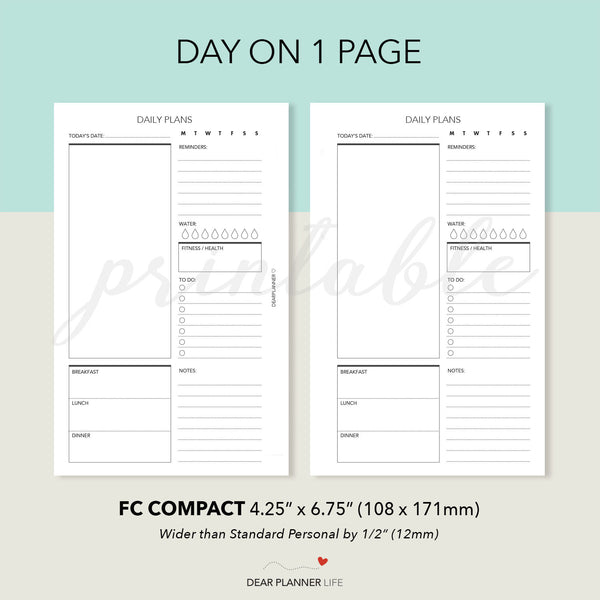 Daily Plans - Day on 1 Page (FC Compact) Printable PDF : F-06