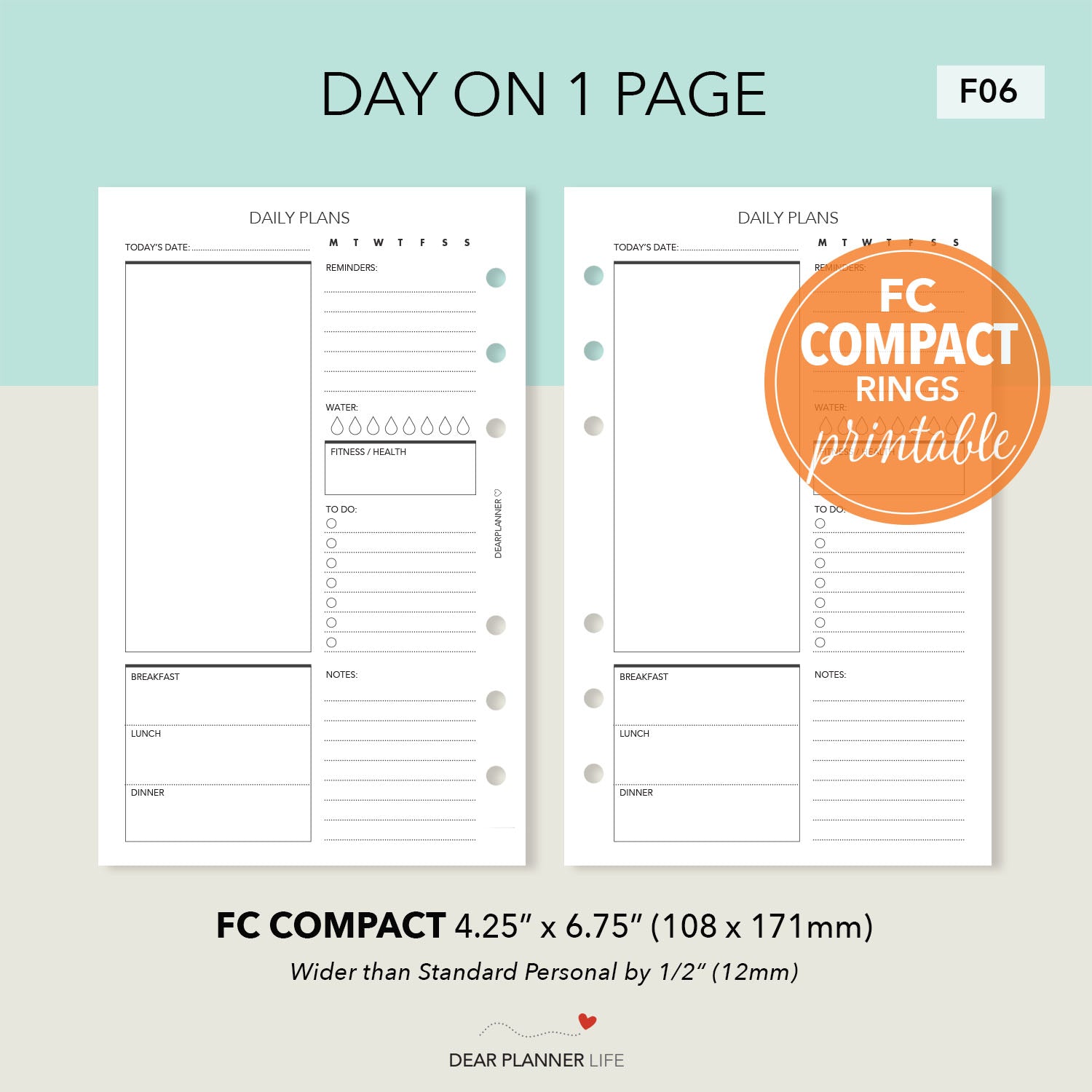 Daily Plans - Day on 1 Page (FC Compact) Printable PDF : F-06