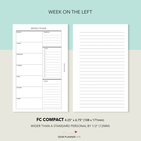 Undated Week on 1 Page (FC Compact Size) Printable PDF : F-07