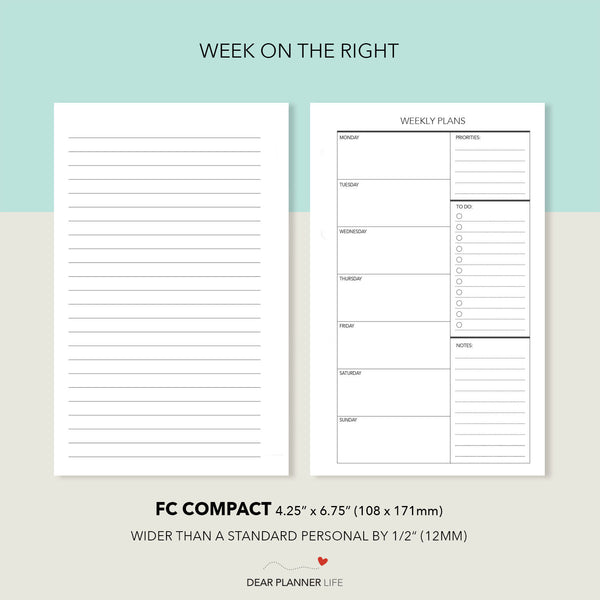 Undated Week on 1 Page (FC Compact Size) Printable PDF : F-07