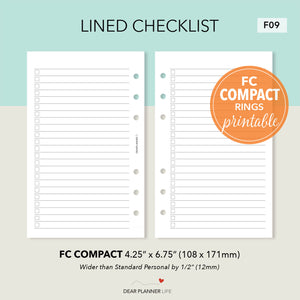 Lined Checklist Page Printable PDF : F09