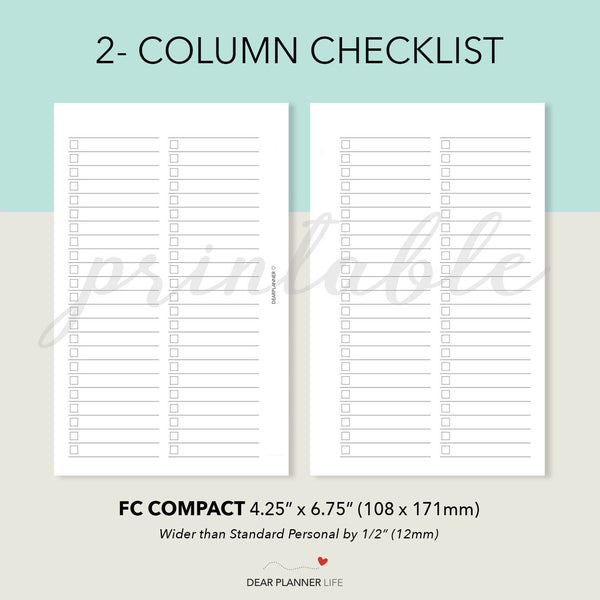 2-Column Checklist Printable PDF : F10