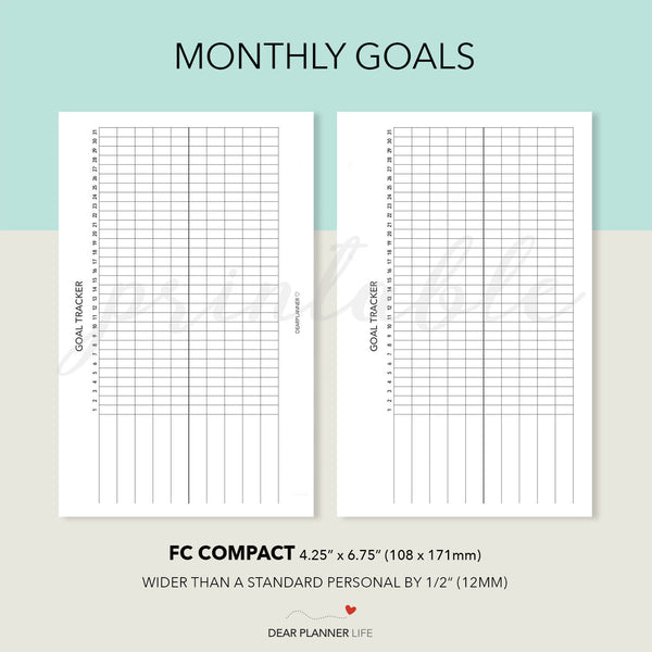 FC Compact: Monthly Goal Tracker Printable PDF : F12