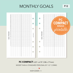 FC Compact: Monthly Goal Tracker Printable PDF : F12