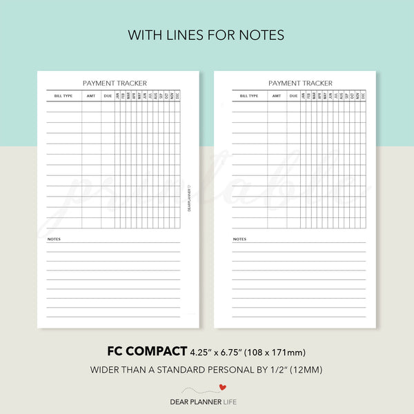 Payment Tracker (FC Compact Size) Printable PDF : F-15