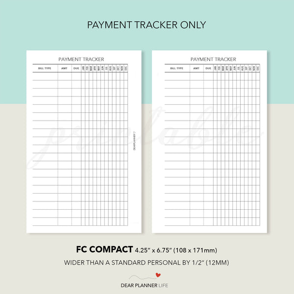 Payment Tracker (FC Compact Size) Printable PDF : F-15