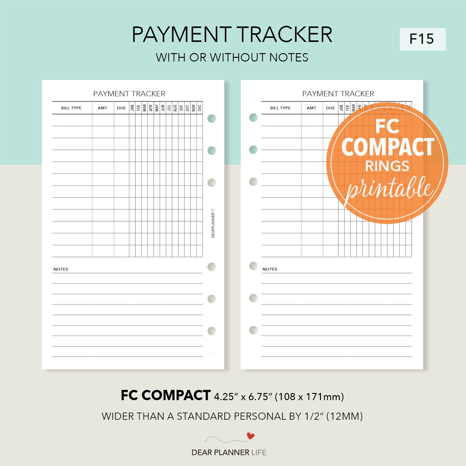 Payment Tracker (FC Compact Size) Printable PDF : F-15