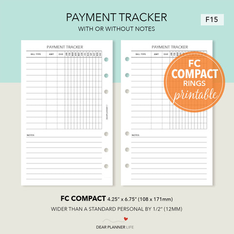 Payment Tracker (FC Compact Size) Printable PDF : F-15