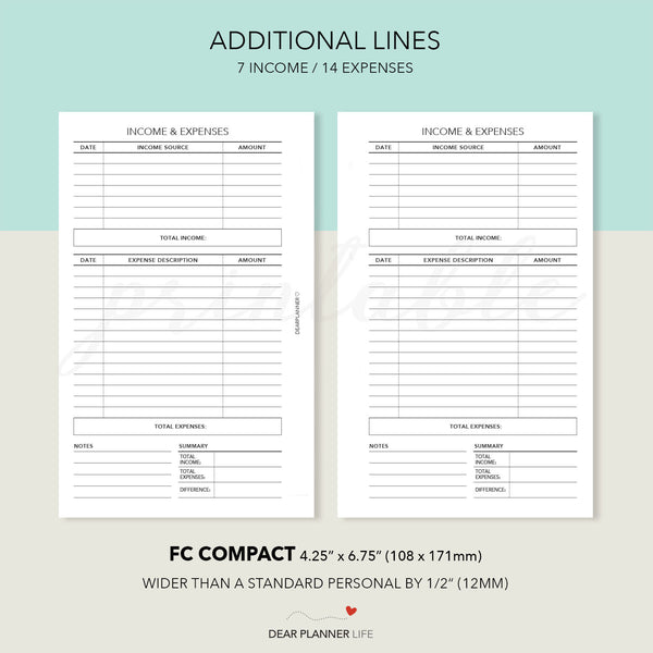 Income and Expense Tracker (FC Compact) Printable PDF : F-16