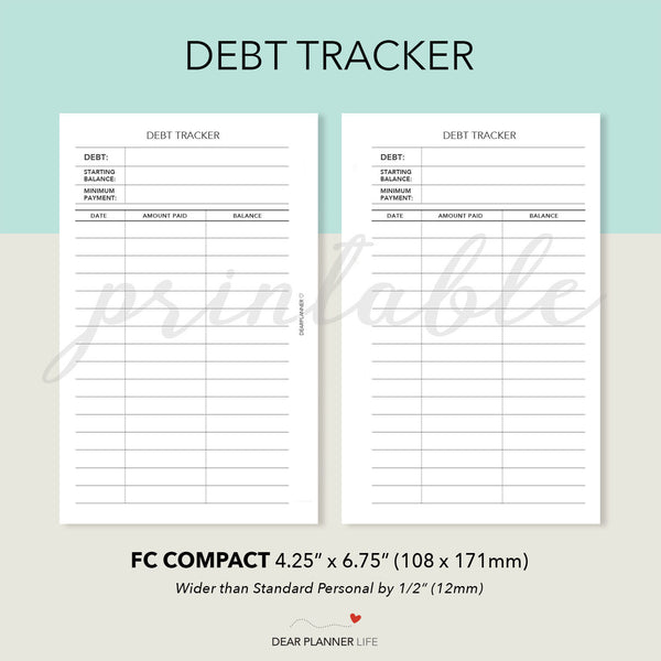 Debt Tracker Printable PDF : F20