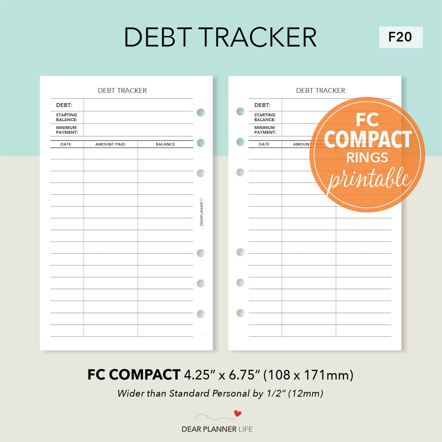 Debt Tracker Printable PDF : F20