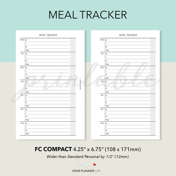 Meal/Food Tracker (FC Compact size) Printable PDF : F23