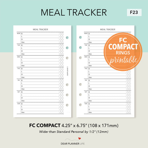 Meal/Food Tracker (FC Compact size) Printable PDF : F23