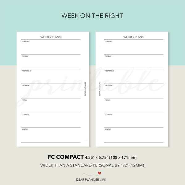 Simple Week on 1 Page, Undated (FC Compact Size) Printable PDF : F-31