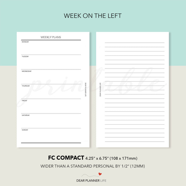 Simple Week on 1 Page, Undated (FC Compact Size) Printable PDF : F-31