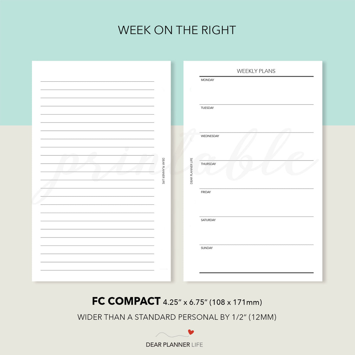 Simple Week on 1 Page, Undated (FC Compact Size) Printable PDF : F-31 ...