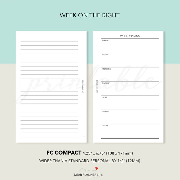 Simple Week on 1 Page, Undated (FC Compact Size) Printable PDF : F-31