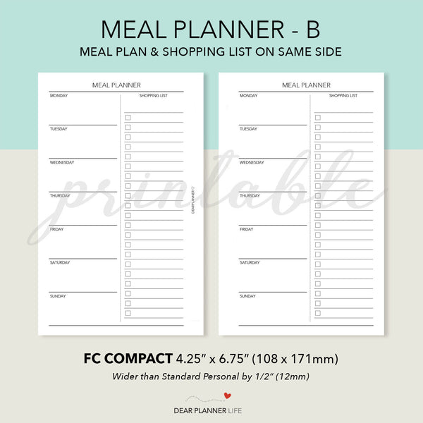 Meal Planning Shopping List (FC Compact) Printable PDF : F32-B