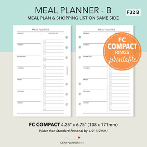 Meal Planning Shopping List (FC Compact) Printable PDF : F32-B