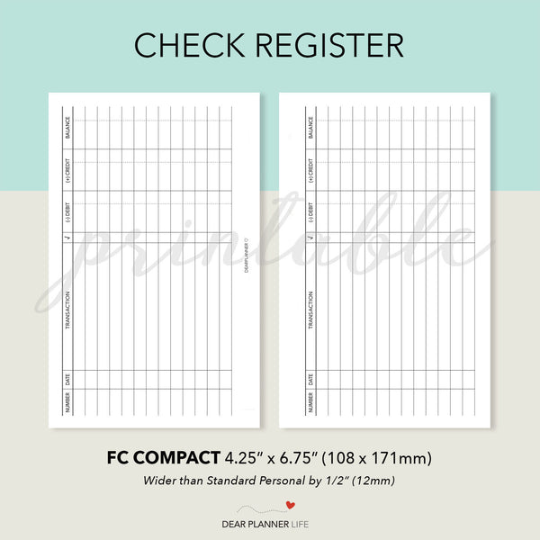 Check Register Page (FC Compact Size) Printable PDF : F35