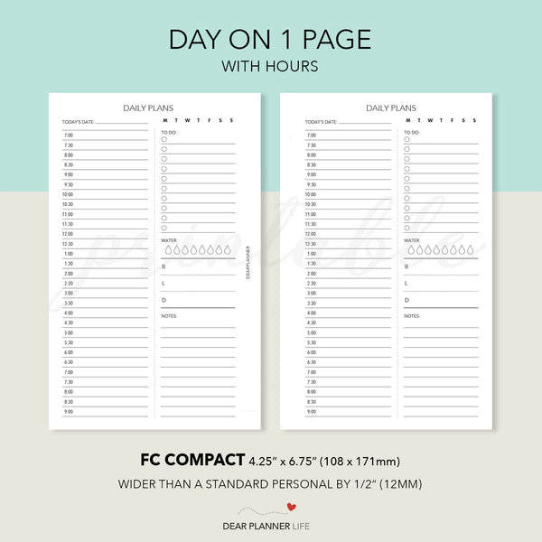 FC Compact: Daily Page With & Without Hours Printable PDF : F36